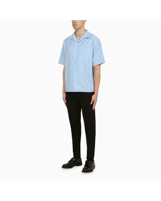 Prada Sky-blue Cotton Short-sleeved Shirt for men