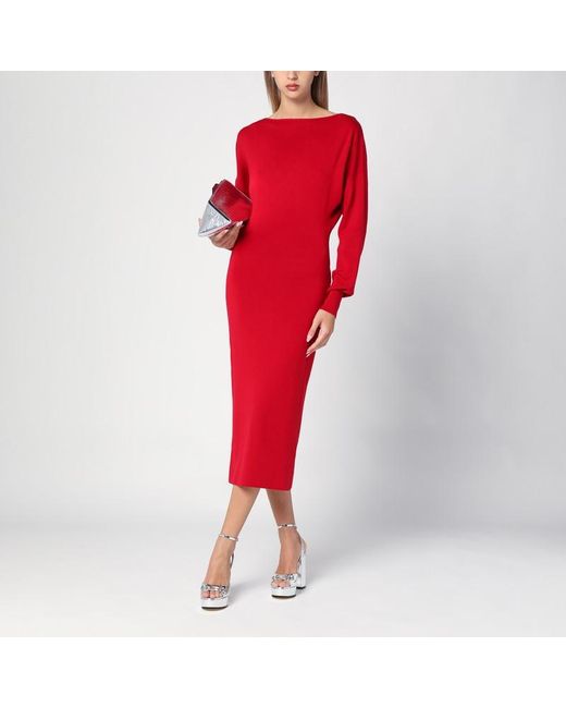 Vestito midi in lana e cashmere di P.A.R.O.S.H. in Red