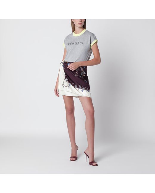 Versace Red Stolen Jewels Printed Silk Twill Mini Skirt