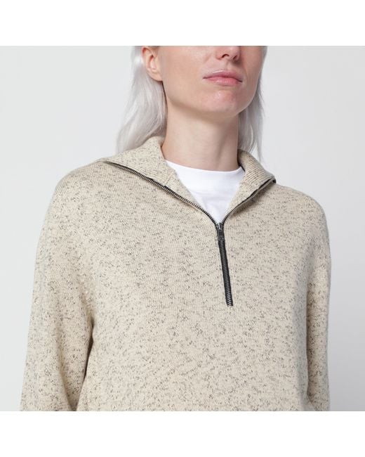 Cordera White Mélange Cotton Half-Zip Sweater