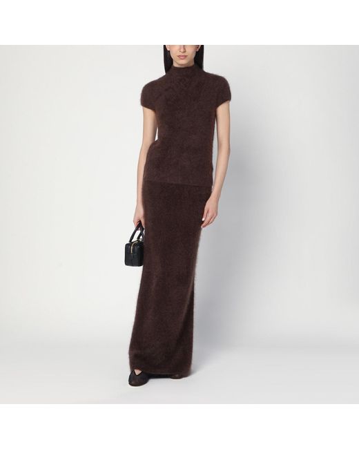 Soft Goat Brown Long Mocha Coloured Brushed Cashmere Skirt