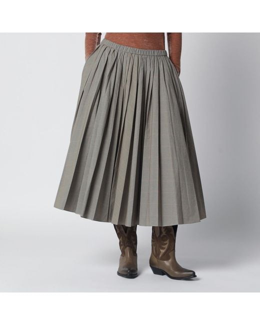 6397 Gray Checked Pleated Midi Skirt