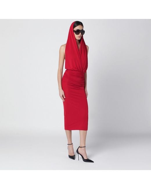 ANDAMANE Red Annie Hooded Midi Dress