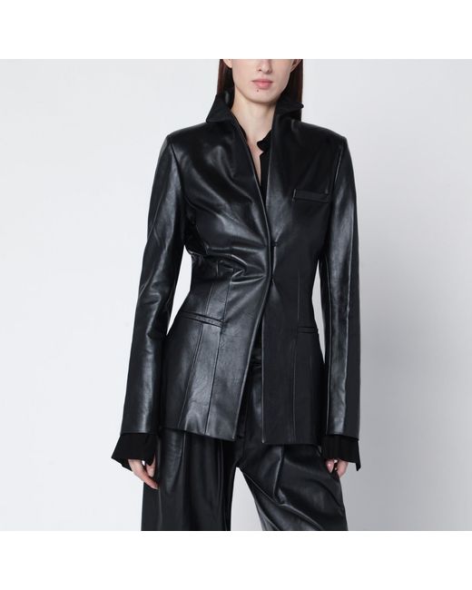 Francesco Murano Black Single-Breasted Leather Blazer