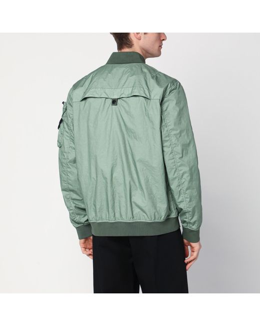 Stone Island Green Bomber Jacket In Lightweight Technical Fabric for men