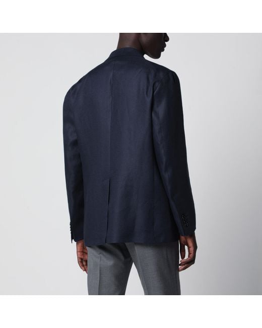 Tagliatore Blue Double-Breasted Linen Jacket for men