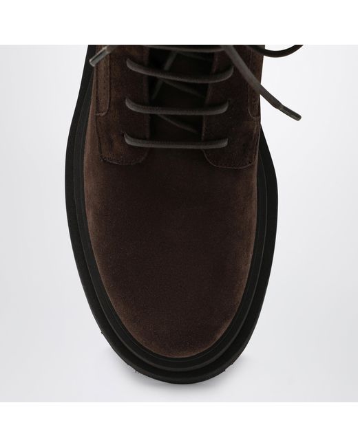 Brunello Cucinelli Brown Espresso Suede Boots With Virgin Wool Insert