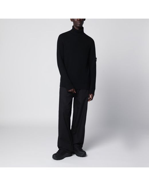 Stone Island Black Ribbed Turtleneck Sweater for men