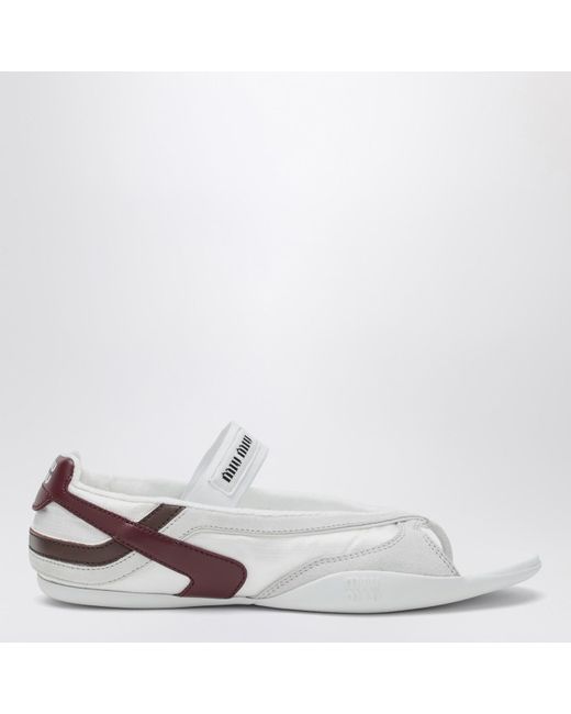 Miu Miu White Fabric And Suede Gymnasium Ballet Flats