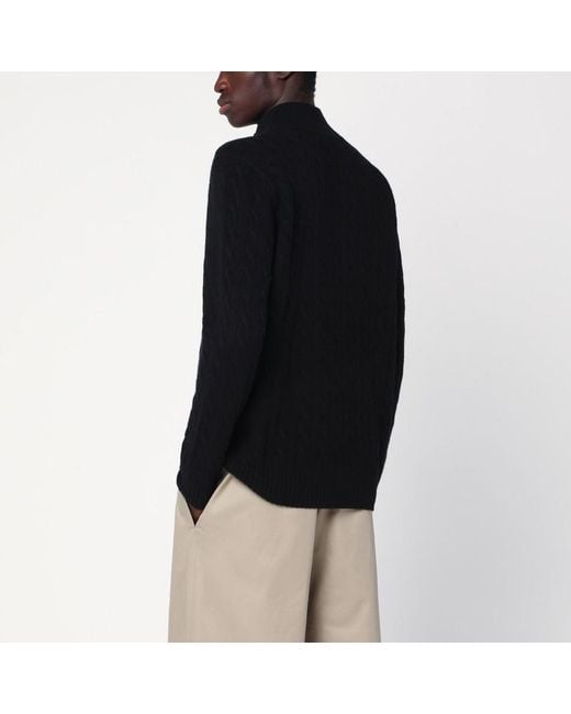 Maglione con zip nero in cotone a trecce regular-fit di Polo Ralph Lauren in Black da Uomo
