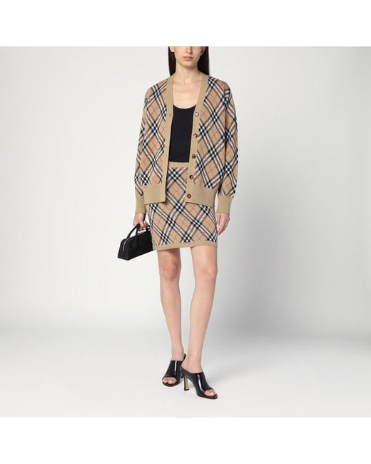 Burberry Natural Wool And Mohair Blend Check Mini Skirt