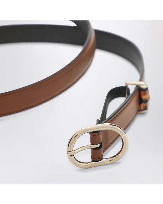 Gucci Brown Thin Belt With Oval Buckle