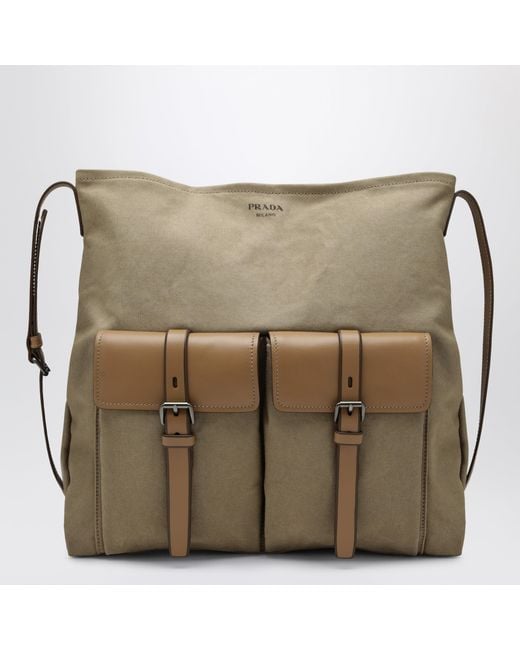 Prada Natural Khaki Route Canvas And Leather Crossbody Bag for men