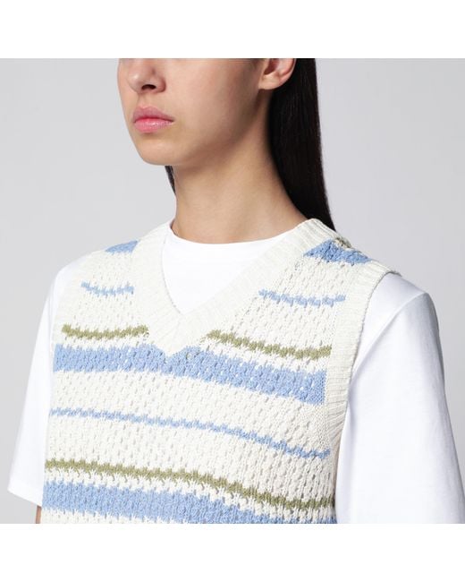 DUNST Gray Ivory//Light Striped Crochet-Effect Vest