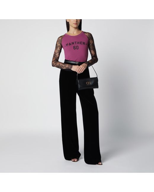 Valentino Purple Cyclamen Panther 60 T-Shirt With Lace Sleeves