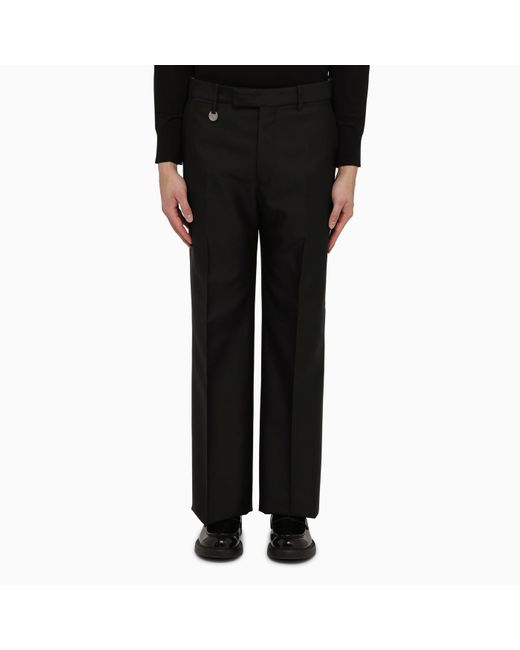 Burberry Black Regular Trousers In Wool And Silk Blend for men