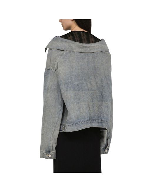 Balenciaga Gray Off Shoulder Light Denim Jacket
