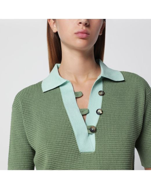 J.W. Anderson Green Mint Cotton-Blend Waffle-Knit Polo Shirt