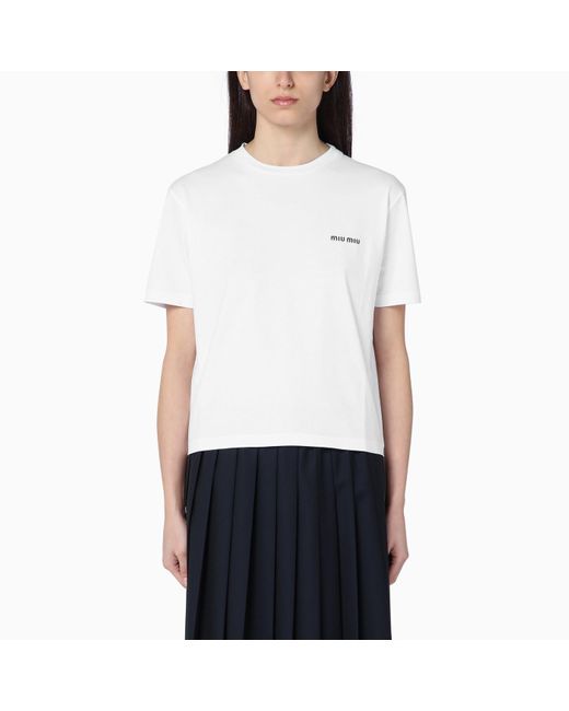 Miu Miu White Cotton T-shirt With Logo