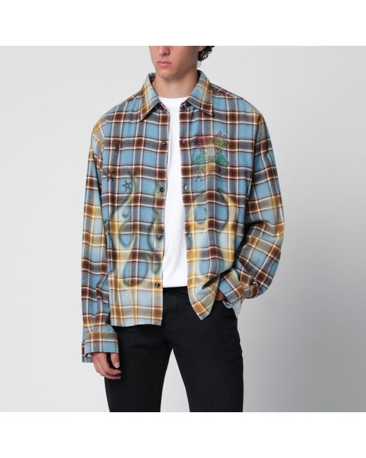 Amiri Blue Ma Quad Bleached Cotton Flannel Shirt for men