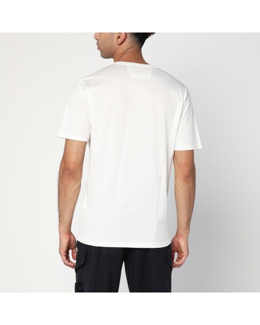 C P Company White Cotton T-Shirt With Logo Patch for men