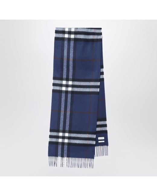 Burberry Blue Cashmere Scarf With Check Pattern