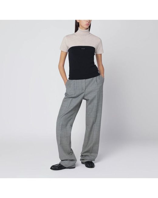 Top blu in cotone con logo di Miu Miu in Black