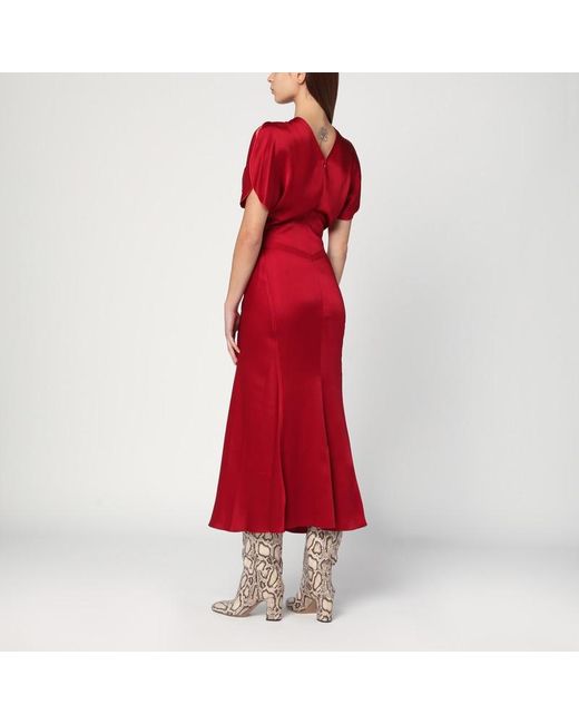 Robe Midi Fuchsia À Taille Froncée Victoria Beckham en coloris Red