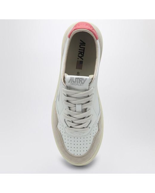 Autry White Medalist Sneakers Aus Weißem/Korallenfarbenem Leder Und Wildleder
