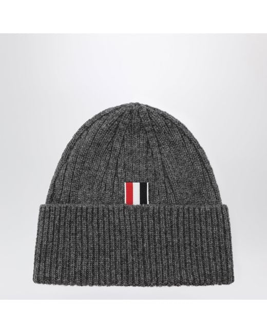 Thom Browne Gray Ribbed Cashmere Beanie for men