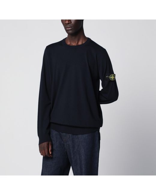Stone Island Blue Wool Crew-Neck Sweater for men