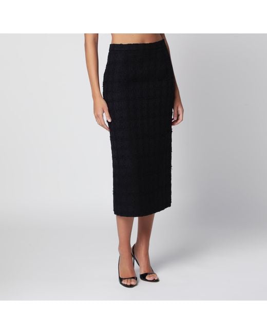 Alessandra Rich Black Bouclé Tweed Midi Skirt