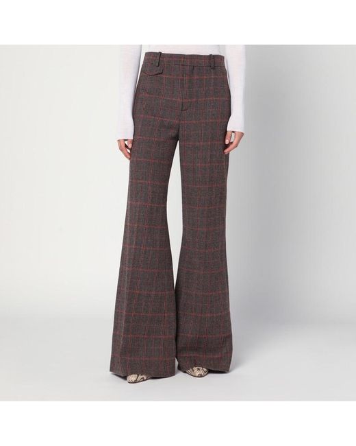 Pantaloni svasati marroni a quadri in lana di Chloé in Brown