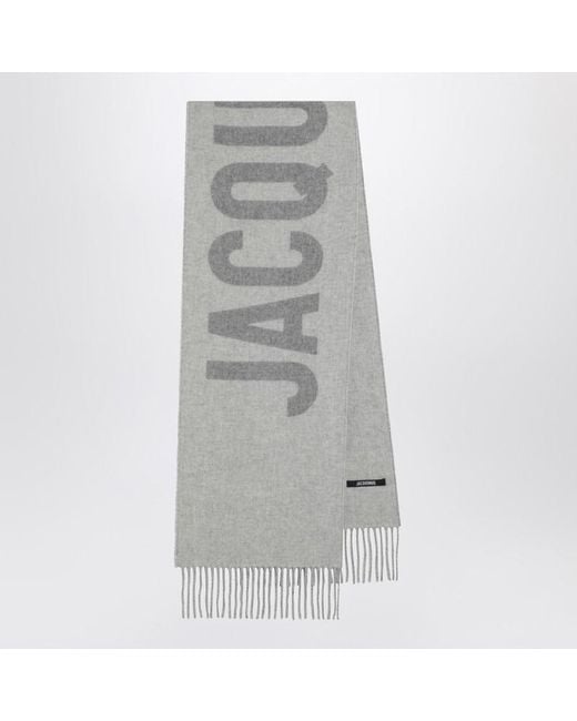 Sciarpa grigia in lana con logo di Jacquemus in Gray