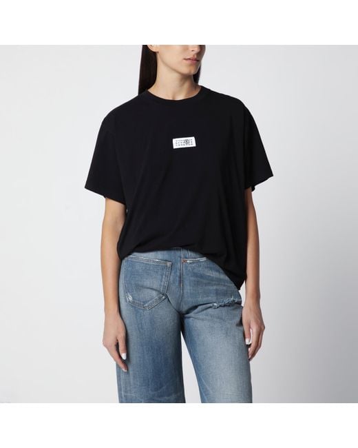 MM6 by Maison Margiela Black Cotton Jersey T-Shirt With Logo Patch