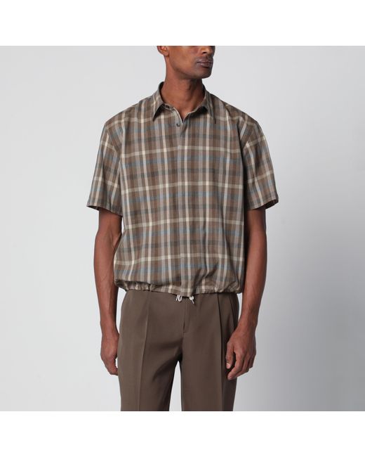 Auralee Brown Short-Sleeve Wool Check Shirt for men
