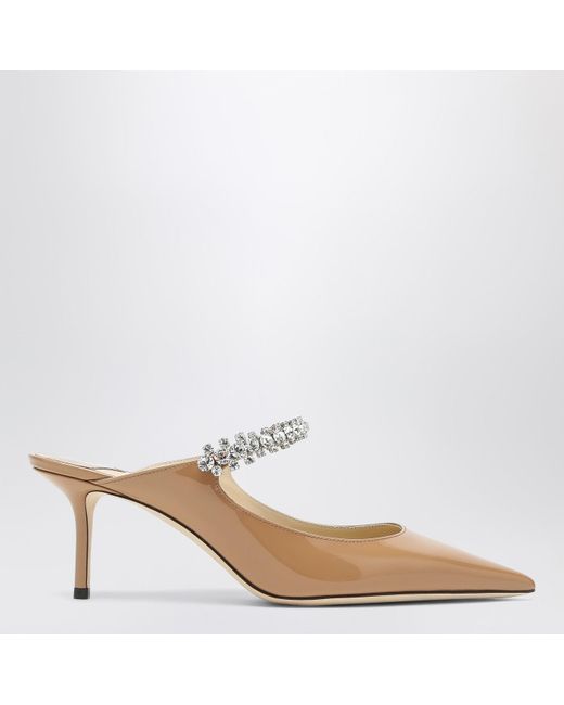 Jimmy Choo White Bing 65 Biscuit Colour Sabot With Rhinestones