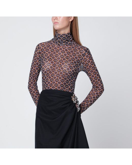 Dries Van Noten Brown Semi-Transparent Print Turtleneck Jumper