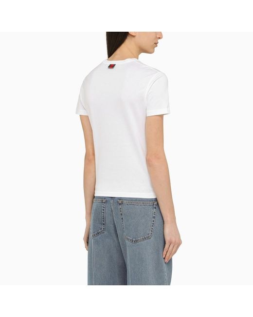 T-shirt girocollo bianca in cotone con dettaglio web di Gucci in White