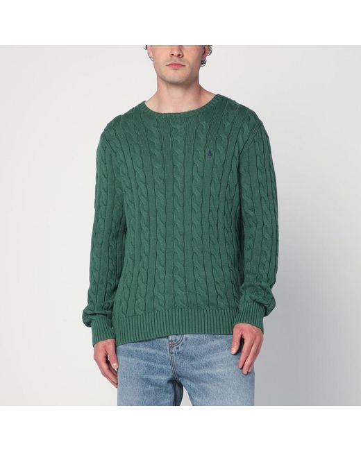 Maglione in cotone a trecce di Polo Ralph Lauren in Green da Uomo