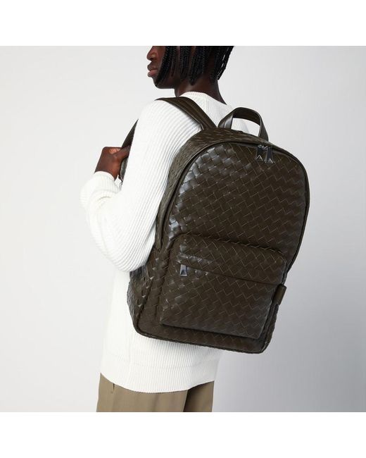 Bottega Veneta Mittelgroßer Khakifarbener Rucksack Mit Flechtmuster in Black für Herren