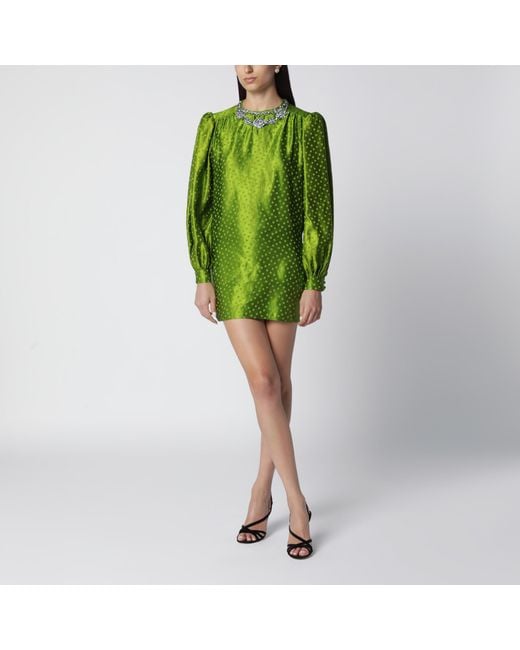 Valentino Green Avocado Polka-Dot Silk-Blend Jacquard Mini Dress