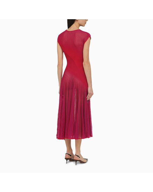 Alaïa Red Pink Twisted Silk Blend Long Dress