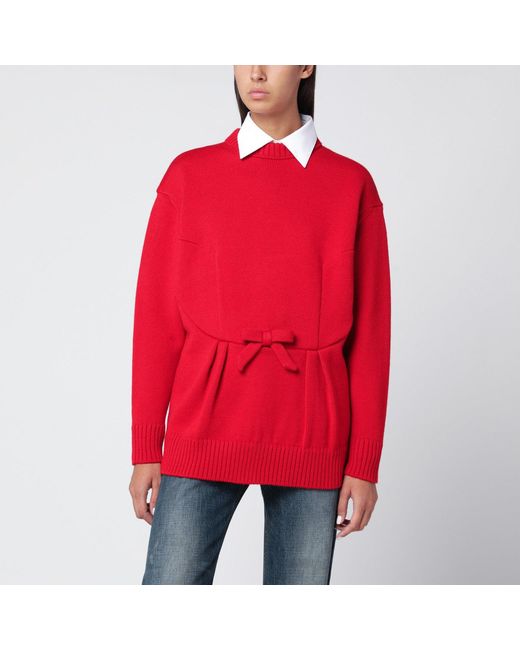 Prada Red Wool Sweater With Bow