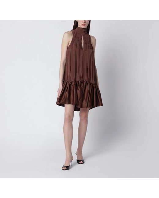 ROTATE BIRGER CHRISTENSEN Brown Dark Gathered Mini Dress With Ruching