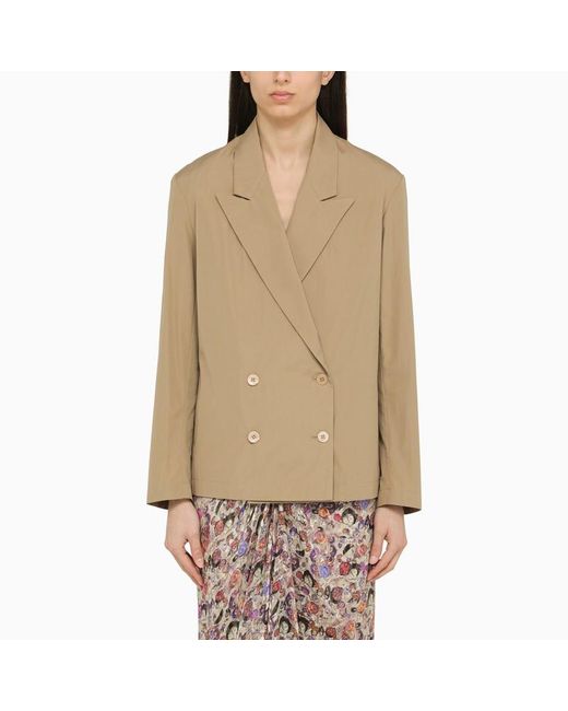 Giacca doppiopetto beige in cotone di Dries Van Noten in Natural