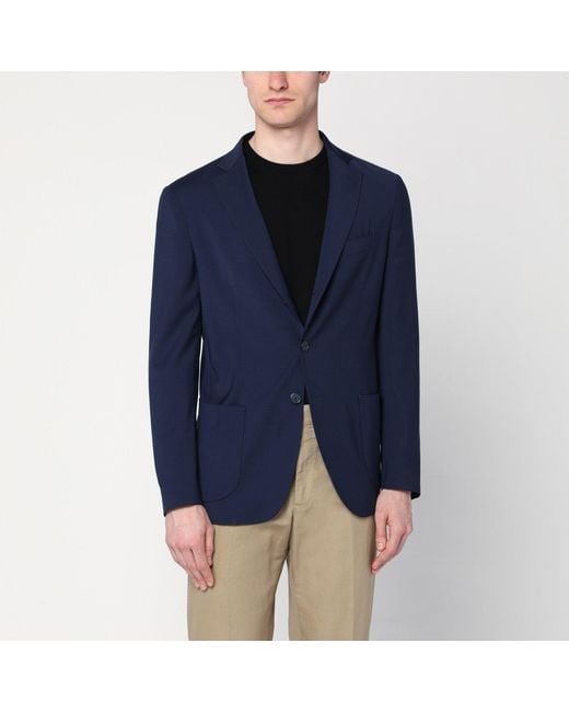 Santaniello Blue Wool Blend Single Breasted Jacket for men