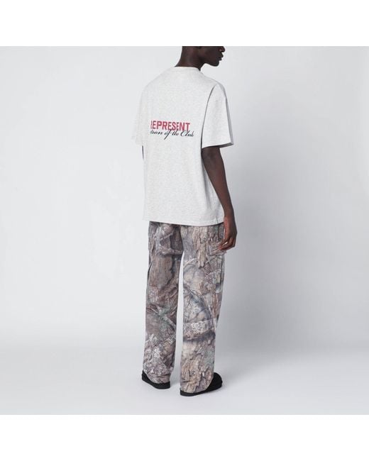 Represent White Cream Marl Tshirt With Logo for men