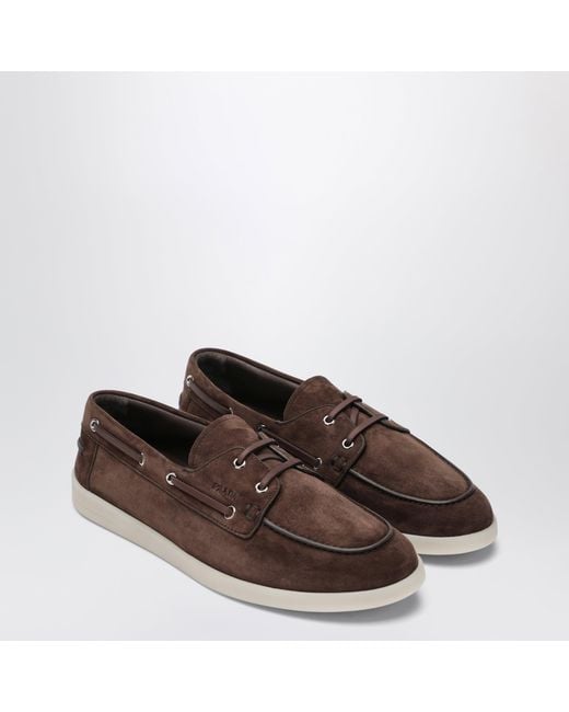 Prada Brown Suede Boat Shoes for men