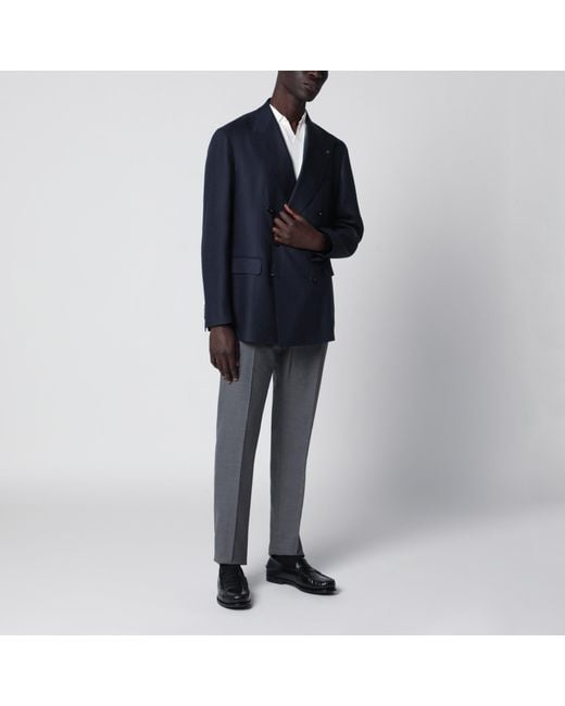 Tagliatore Blue Double-Breasted Linen Jacket for men